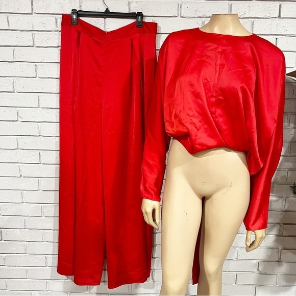 Asos Women’s Red Tie Wrap Front Top and Wide Leg Pants Set - Picture 1 of 14